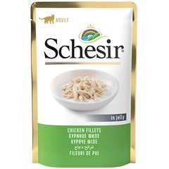 Schesir Chicken Fillets - Вологий корм натуральні консерви для котів куряче філе в желе, пауч, 85 г