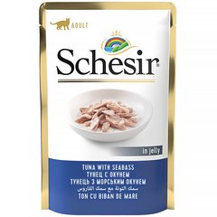 Schesir Tuna with Seabass - Вологий корм натуральні консерви для котів тунець з морським окунем в желе, пауч, 85 г