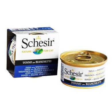 Schesir Tuna Whitebait - Вологий корм натуральні консерви для котів тунець з анчоусами, в желе, 85 г