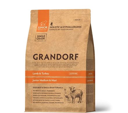Grandorf Dog Lamb & Turkey Junior Medium & Maxi Breeds - Грандорф сухий комплексний корм для юніорів середніх та крупних порід з ягням та індичкою, 4 кг (1 кг * 3 шт + 1 кг у подарунок)