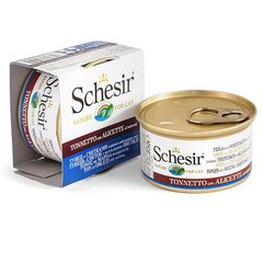 Schesir Tuna Whitebait Rice - Влажный корм натуральные консервы для кошек тунец с анчоусами и рисом, в бульоне, 85 г