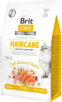 Brit Care Cat Grain Free Haircare Healthy & Shiny Coat - Беззерновий сухий корм з куркою та лососем для дорослих кішок для догляду за шерстю