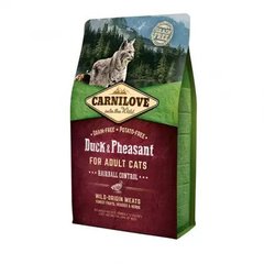 Carnilove Cat Duck & Pheasant Hairball Control Сухой корм с уткой и фазаном для кошек для вывода шерсти, 6 кг