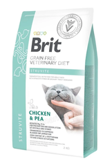 Brit GF Veterinary Diets Cat Struvite - Сухий беззерновой корм для котів при сечокам'яній хворобі (курка/горох), 2 кг