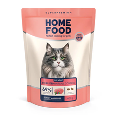 Home Food Cat Hairball control for Sterilised & Neutered - Сухой корм для вывода шерсти из желудка для стерилизованных и кастрированных взрослых кошек, с индейкой и ягодами, 400 г