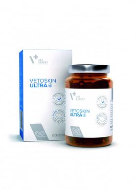 VetExpert VetoSkin Ultra - Харчова добавка для комплексної підтримки та регенерації шкіри та шерсті у котів і собак, 60 капсул