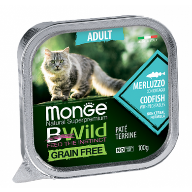 Monge Cat Вwild Grain Free Adult Codfish with Vegetables - Консерва беззернова для дорослих котів тріска, овочі 100 г