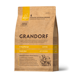 Grandorf DOG ADULT MINI 4 MEAT RECIPE - Грандорф Сухой комплексный корм 4 вида мяса с пробиотиками для взрослых собак мелких пород 3 кг (поврежденная упаковка)