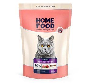 Home Food Cat For British & Scottish - Сухой корм для британской и шотландской породы взрослых кошек, с индейкой и уткой, 10 кг
