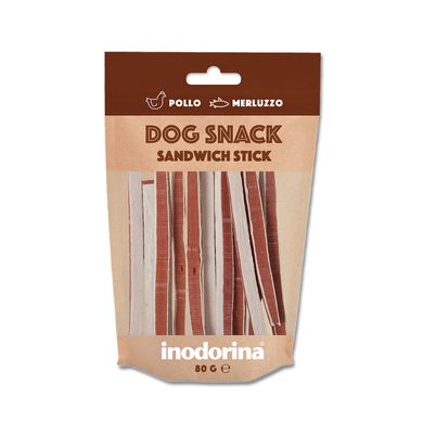 Inodorina dog snack sandwich stick pollo e merluzzo ласощі для собак з куркою та тріскою 80г