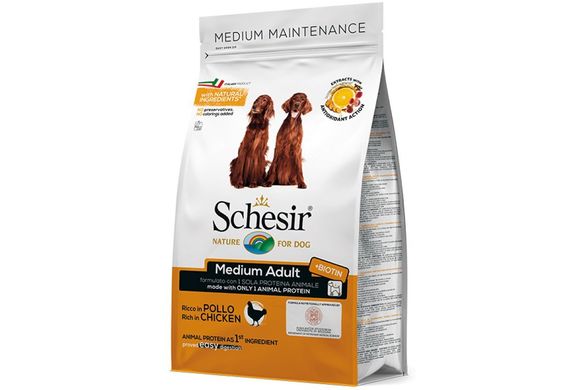 Schesir Dog Medium Adult Chicken сухий монопротеїновий корм для собак середніх порід