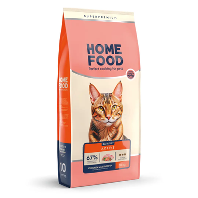 Home Food Cat Adult For active - Сухий корм для дорослих активних котів, з куркою та креветками, 10 кг