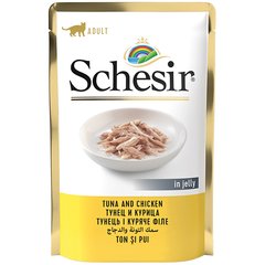 Schesir Tuna and Chicken - Влажный корм натуральные консервы для котов тунец с филе курицы, в желе, пауч, 85 г