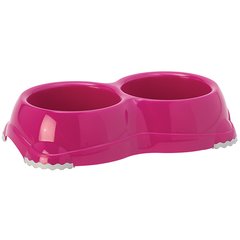 Moderna МОДЕРНА СМАРТИ №1 двойная миска для собак и кошек, пластик, 2х330 мл, d-11 см (Яскраво-рожевий ( 0.33 ))