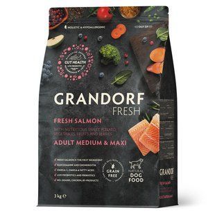 Grandorf FRESH SALMON & SWEET POTATO ADULT DOG MEDIUM & MAXI - Сухий корм для дорослих собак середніх та великих порід з лососем та бататом, 3 кг