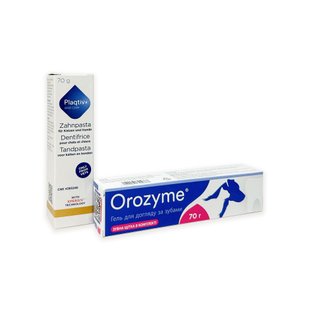 Гель для собак и кошек Orozyme для борьбы с проблемами зубов и десен, 70 г + Зубная паста для собак и кошек Plaqtiv+ Toothpaste, 70 г