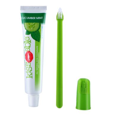 Kissable Toothpaste Small Dog Cucumber Mint - Набор для чистки зубов огурец с зубными щетками для собак, 74 мл