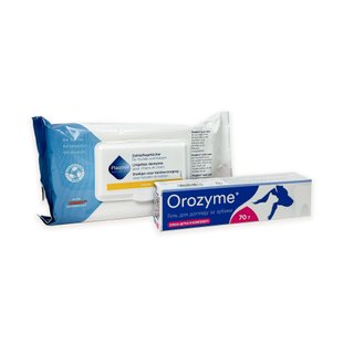 Гель для собак и кошек Orozyme для борьбы с проблемами зубов и десен, 70 г + Стоматологические салфетки для собак и кошек Plaqtiv+ Dental Wipes, 64 шт