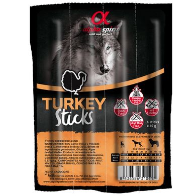 Alpha Spirit Dog Sticks Turkey - Беззерновое полувлажное лакомство-палочки для собак всех пород с мясом индейки, 40 г