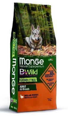 Monge BWild Grain Duck Adult All Breeds - Беззерновой корм из мяса утки с картофелем для взрослых собак всех пород 2,5 кг