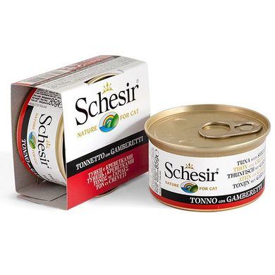 Schesir Tuna Prawns - Шезир консерва с Тунцом и креветками для кошек, ж/б 85 г