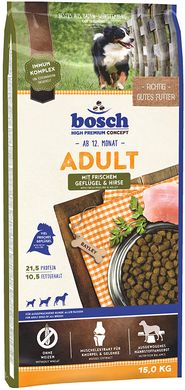 Bosch Adult with Fresh Poultry and Millet - Корм с мясом птицы и просом для взрослых собак всех пород, 15 кг