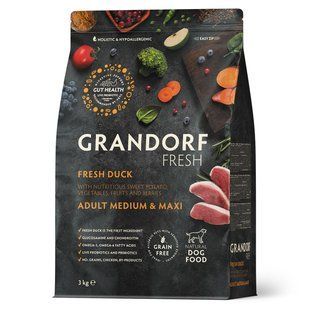 Grandorf FRESH DUCK & SWEET POTATO ADULT DOG MEDIUM & MAXI - Сухий корм для дорослих собак середніх та великих порід з качкою та бататом, 3 кг