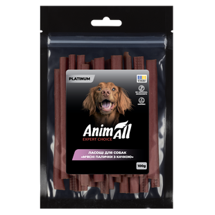 AnimAll Platinum Ласощі для собак М'ясні палички з качкою, 100 г