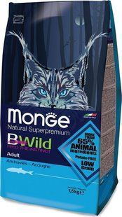Monge Cat BWild Low Grain Anchovies - Низькозерновий корм для котів і кішок з анчоусами 1,5 кг
