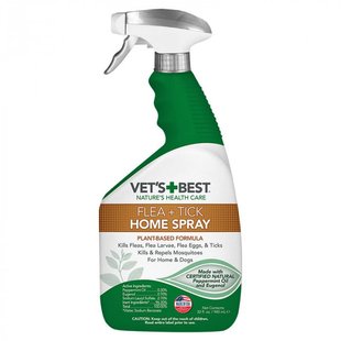 VET'S BEST Flea & Tick Home Spray - Универсальный домашний спрей для собак и для дома от блох, клещей и москитов, 945 мл