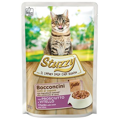 Stuzzy Cat Ham and Veal ШТУЗИ ВЕТЧИНА ТЕЛЯТИНА в желе консервы для котов, влажный корм, пауч 85г (0.085кг)
