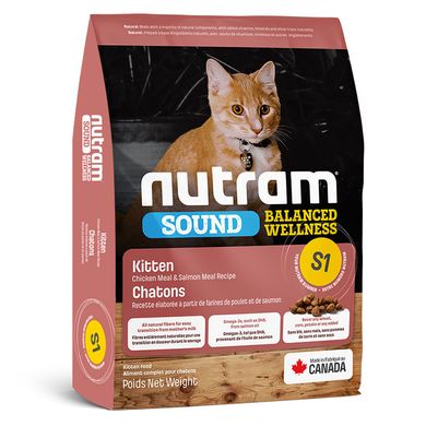 Nutram S1 Sound Balanced Wellness Natural Kitten Food - Сухий корм для кошенят з куркою і лососем, 20 кг