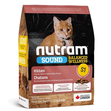 Nutram S1 Sound Balanced Wellness Natural Kitten Food - Сухий корм для кошенят з куркою і лососем, 1,13 кг