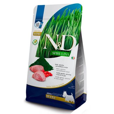 Farmina N&D Spirulina Mini Lamb - Сухий беззерновий корм для дорослих собак дрібних порід з ягням, спіруліною та ягодами годжі 2 кг