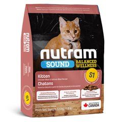 Nutram S1 Sound Balanced Wellness Natural Kitten Food - Сухий корм для кошенят з куркою і лососем, 5,4 кг