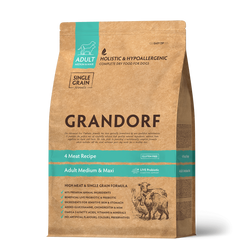 Grandorf 4 Meat Recipe Adult Medium & Maxi Breeds - Грандорф сухий комплексний корм для дорослих собак середніх та великих порід 4 види м'яса та бурим рисом 3 кг
