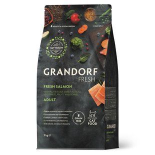 Grandorf Сухий беззерновий корм для дорослих котів Grandorf FRESH SALMON & SWEET POTATO ADULT CAT з лососем та бататом, 2 кг