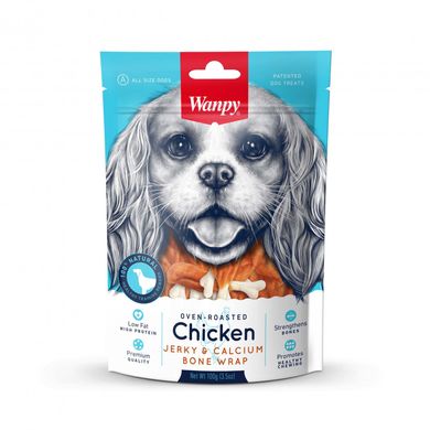 Wanpy Chicken Jerky and Calcium Bone Wrap - Ванпи лакомство-косточки кальциевые с вяленой курятиной для собак 100 г
