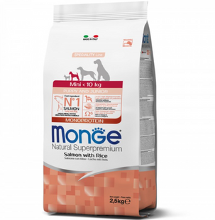 Monge Mini Puppy and Junior Salmon & Rice - Корм з лососем та рисом для цуценят дрібних порід 2,5 кг, термін придатності до 18.03.27