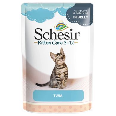 Schesir Kitten Care Tuna ШЕЗИР ТУНЕЦ ДЛЯ КОТЯТ натуральные консервы в желе для котят, влажный корм, пауч 85г (0.085кг)
