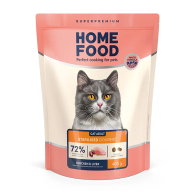 Home Food Cat Adult For Sterilised & Neutered - Сухий корм для вибагливих стерилізованих та кастрованих дорослих котів, з куркою та печінкою, 400 г