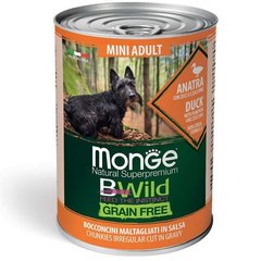 Monge BWild Grain Free Mini Adult - Консервы с уткой, тыквой и кабачками кусочки в соусе для мини пород 400 г