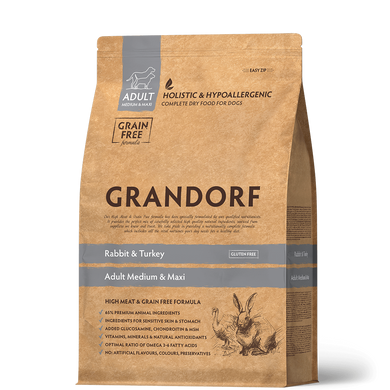 Grandorf Rabbit and Turkey Adult Medium & Maxi Breeds - Грандорф сухий комплексний корм для дорослих собак середніх та великих порід з кроликом та індичкою, 10 кг (пошкоджена упаковка)
