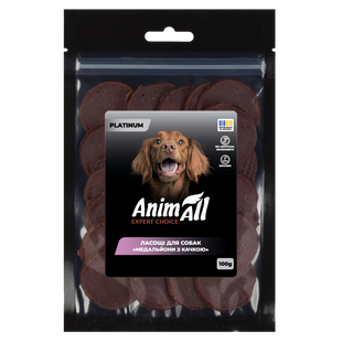 AnimAll Platinum Ласощі для собак Медальйони з качкою, 100 г