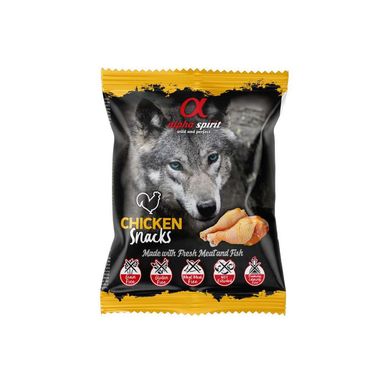 Alpha Spirit Dog Snacks Chicken - Беззерновые полувлажные лакомства для собак всех пород с курицей, 50 г