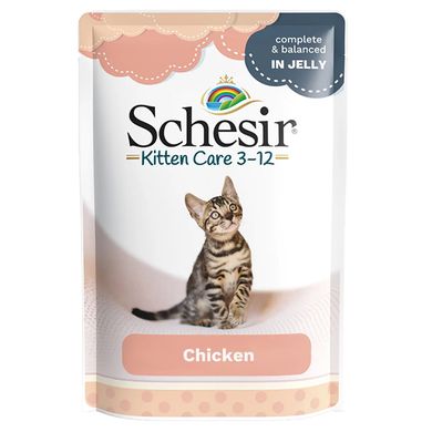 Schesir Kitten Care Chicken ШЕЗИР ФИЛЕ КУРИЦЫ ДЛЯ КОТЯТ натуральные консервы в желе для котят, влажный корм, пауч 85г (0.085кг)