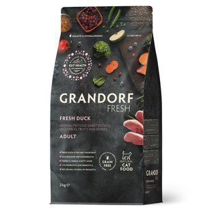 Grandorf Сухой беззерновой корм для взрослых кошек Grandorf FRESH DUCK & SWEET POTATO ADULT CAT утка с бататом, 2 кг