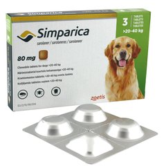 Simparica Засіб від бліх та кліщів для собак 20-40 кг, 80 мг (1 пігулка)