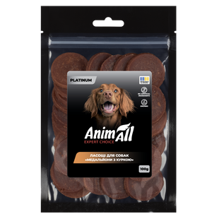 AnimAll Platinum Ласощі для собак Медальйони з куркою, 100 г