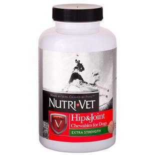 Nutri-Vet Hip&Joint Extra - Нутри-вет Связки и суставы Экстра, 2 уровень, хондроитин и глюкозамин для собак с МСМ, жевательные таблетки